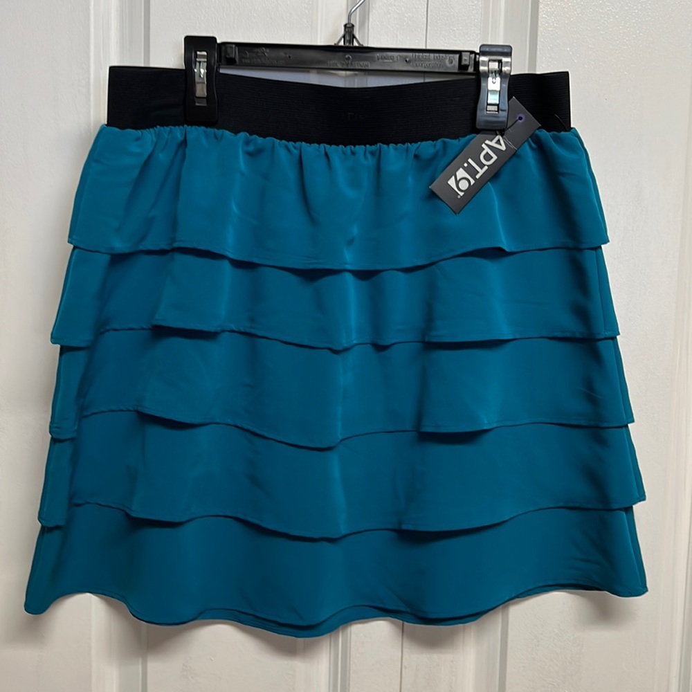 Apt 9 Beijing Blue Tiered Ruffle Elastic Band Mini Skirt Size M NWT